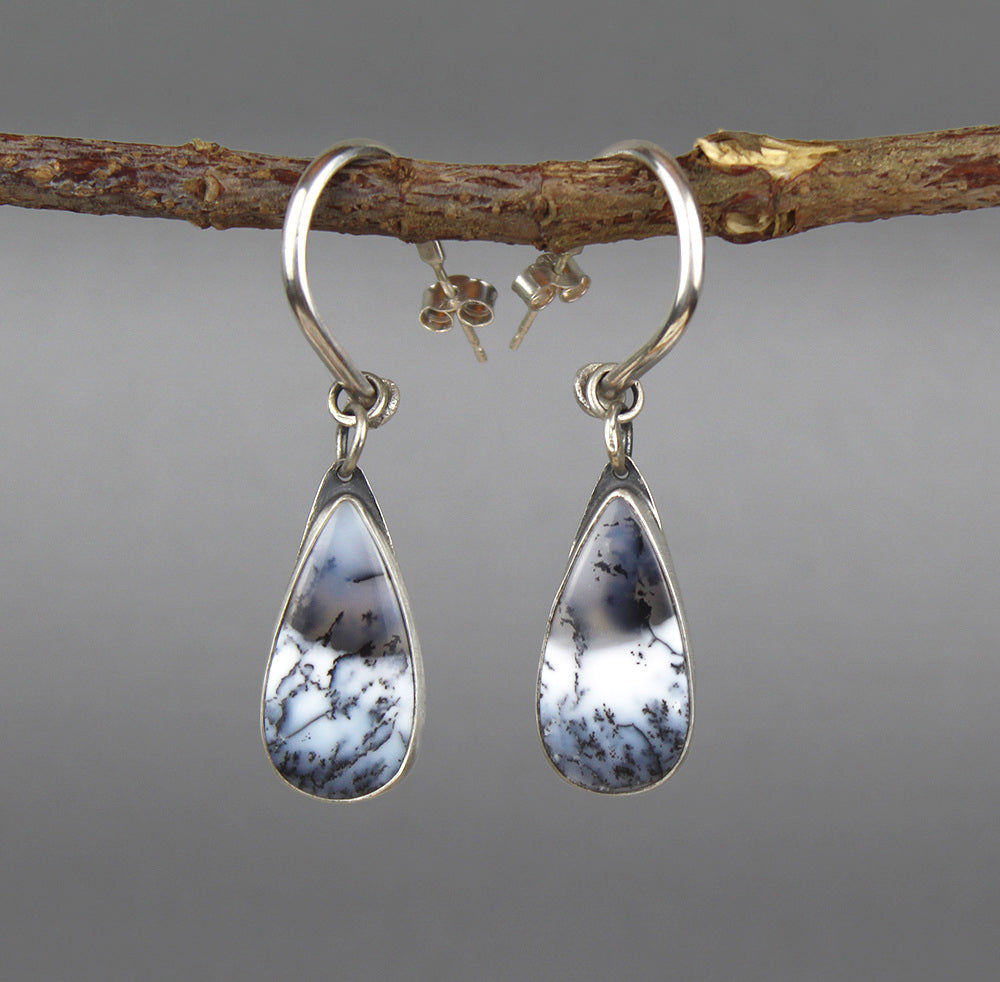 MADE TO ORDER :: Silence of the Winter - Dendritic Opal Sterling Silver Hoop Earrings