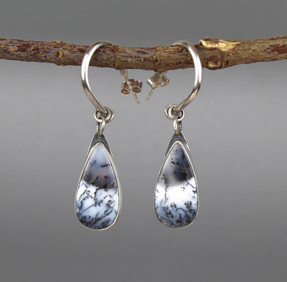 MADE TO ORDER :: Silence of the Winter - Dendritic Opal Sterling Silver Hoop Earrings