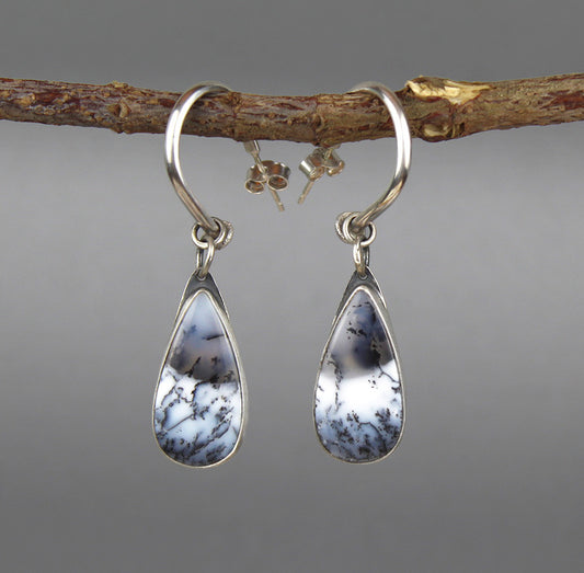 MADE TO ORDER :: Silence of the Winter - Dendritic Opal Sterling Silver Hoop Earrings
