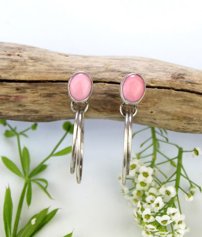 MADE TO ORDER :: After Sunset - Pink Conch Shell Sterling Silver Hoop Earrings
