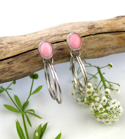 MADE TO ORDER :: After Sunset - Pink Conch Shell Sterling Silver Hoop Earrings
