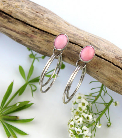 MADE TO ORDER :: After Sunset - Pink Conch Shell Sterling Silver Hoop Earrings