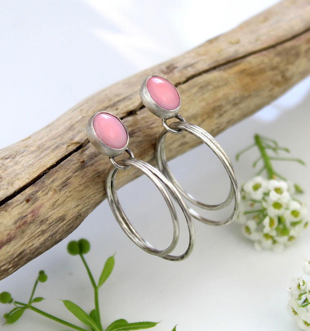 MADE TO ORDER :: After Sunset - Pink Conch Shell Sterling Silver Hoop Earrings