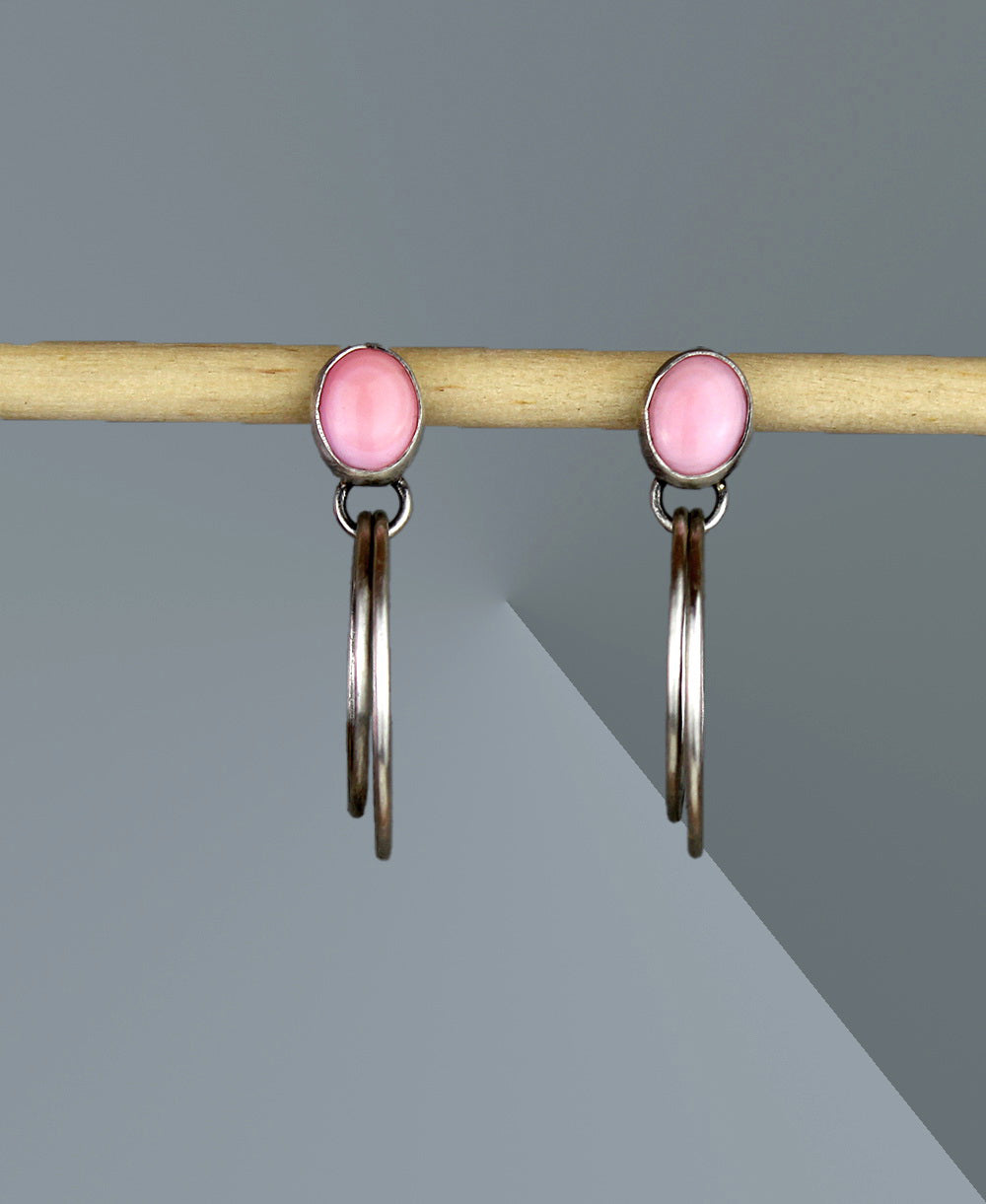 MADE TO ORDER :: After Sunset - Pink Conch Shell Sterling Silver Hoop Earrings