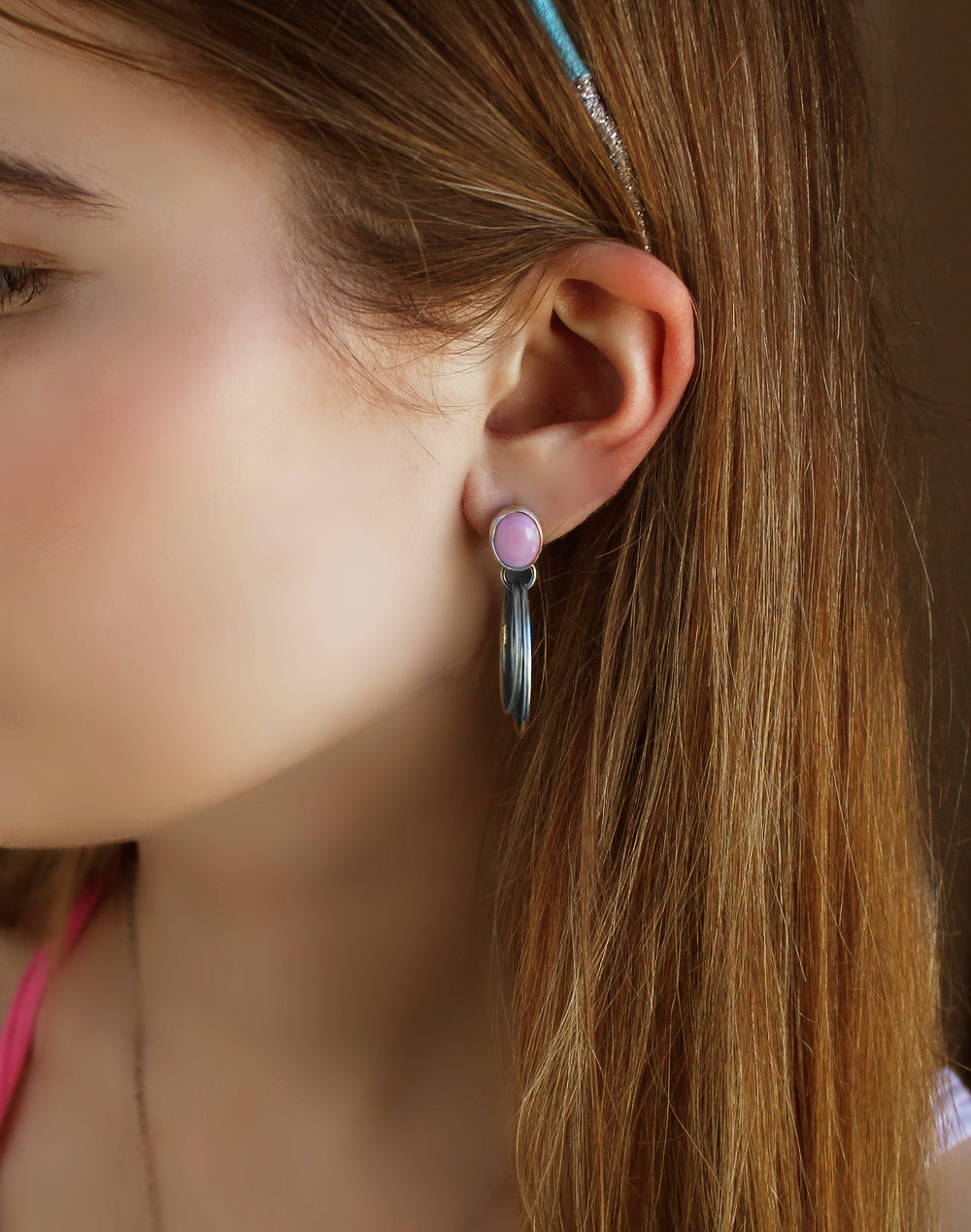 MADE TO ORDER :: After Sunset - Pink Conch Shell Sterling Silver Hoop Earrings