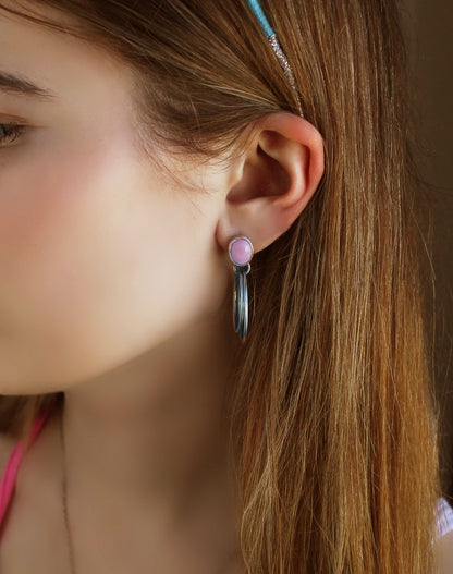 MADE TO ORDER :: After Sunset - Pink Conch Shell Sterling Silver Hoop Earrings