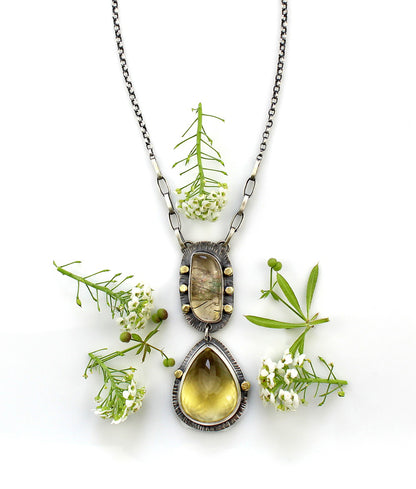 The Desert Star - Lemon Quartz and Lodolite Sterling Silver Necklace