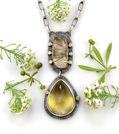 The Desert Star - Lemon Quartz and Lodolite Sterling Silver Necklace