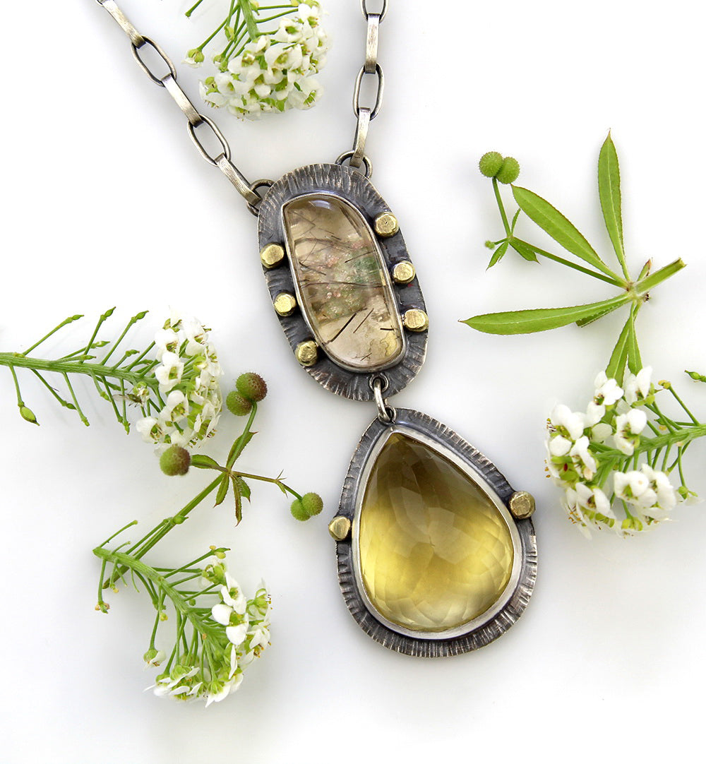 The Desert Star - Lemon Quartz and Lodolite Sterling Silver Necklace