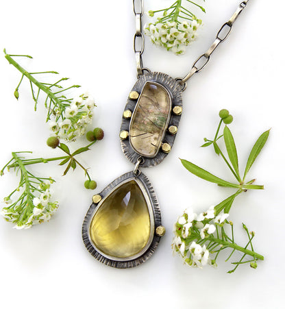 The Desert Star - Lemon Quartz and Lodolite Sterling Silver Necklace