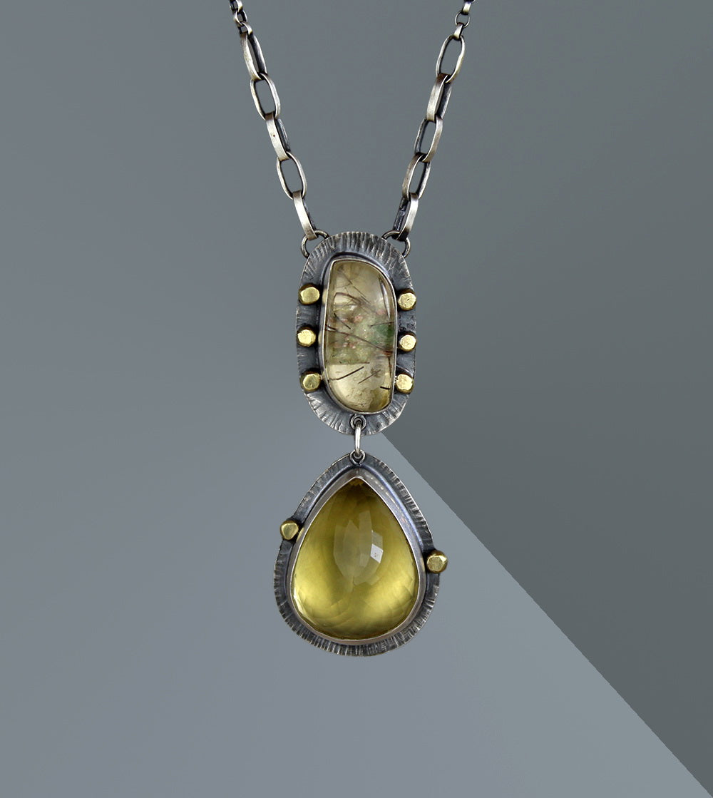 The Desert Star - Lemon Quartz and Lodolite Sterling Silver Necklace