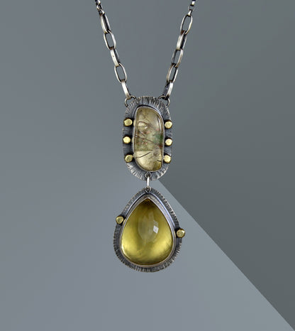 The Desert Star - Lemon Quartz and Lodolite Sterling Silver Necklace
