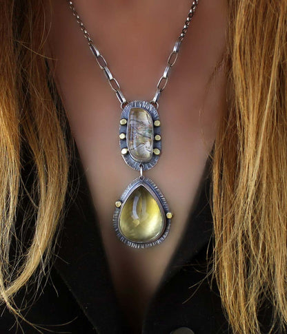 The Desert Star - Lemon Quartz and Lodolite Sterling Silver Necklace