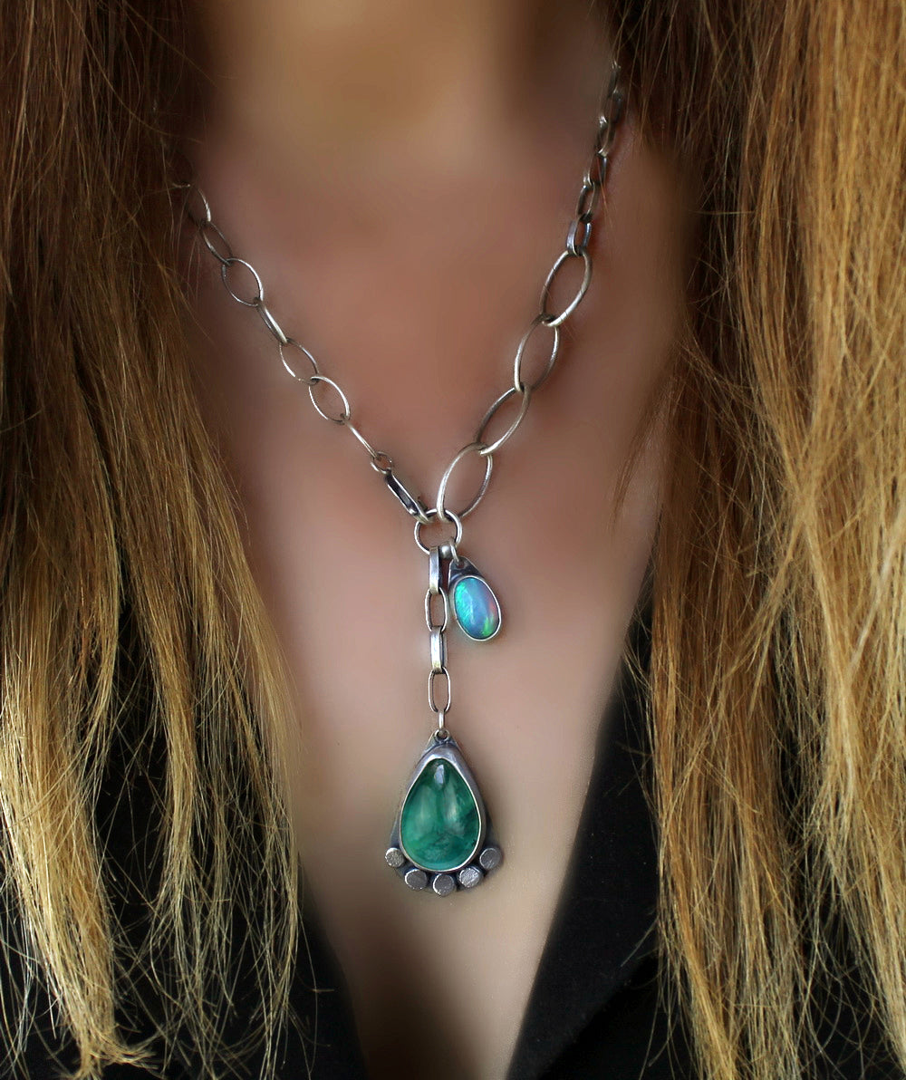 Pool of Positivity - Fluorite and Ethiopian Opal Sterling Silver Necklace