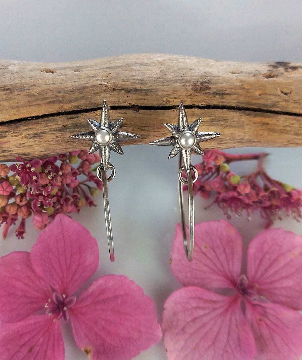 Bliss Among the Stars - Freshwater Pearl Sterling Silver Hoop Earrings