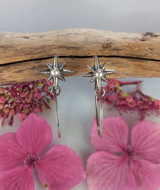 Bliss Among the Stars - Freshwater Pearl Sterling Silver Hoop Earrings