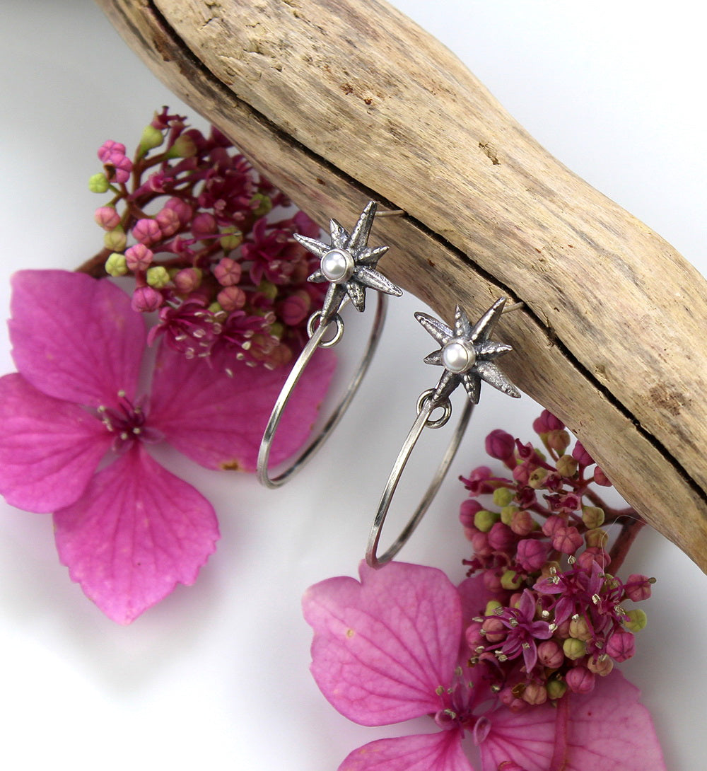 Bliss Among the Stars - Freshwater Pearl Sterling Silver Hoop Earrings