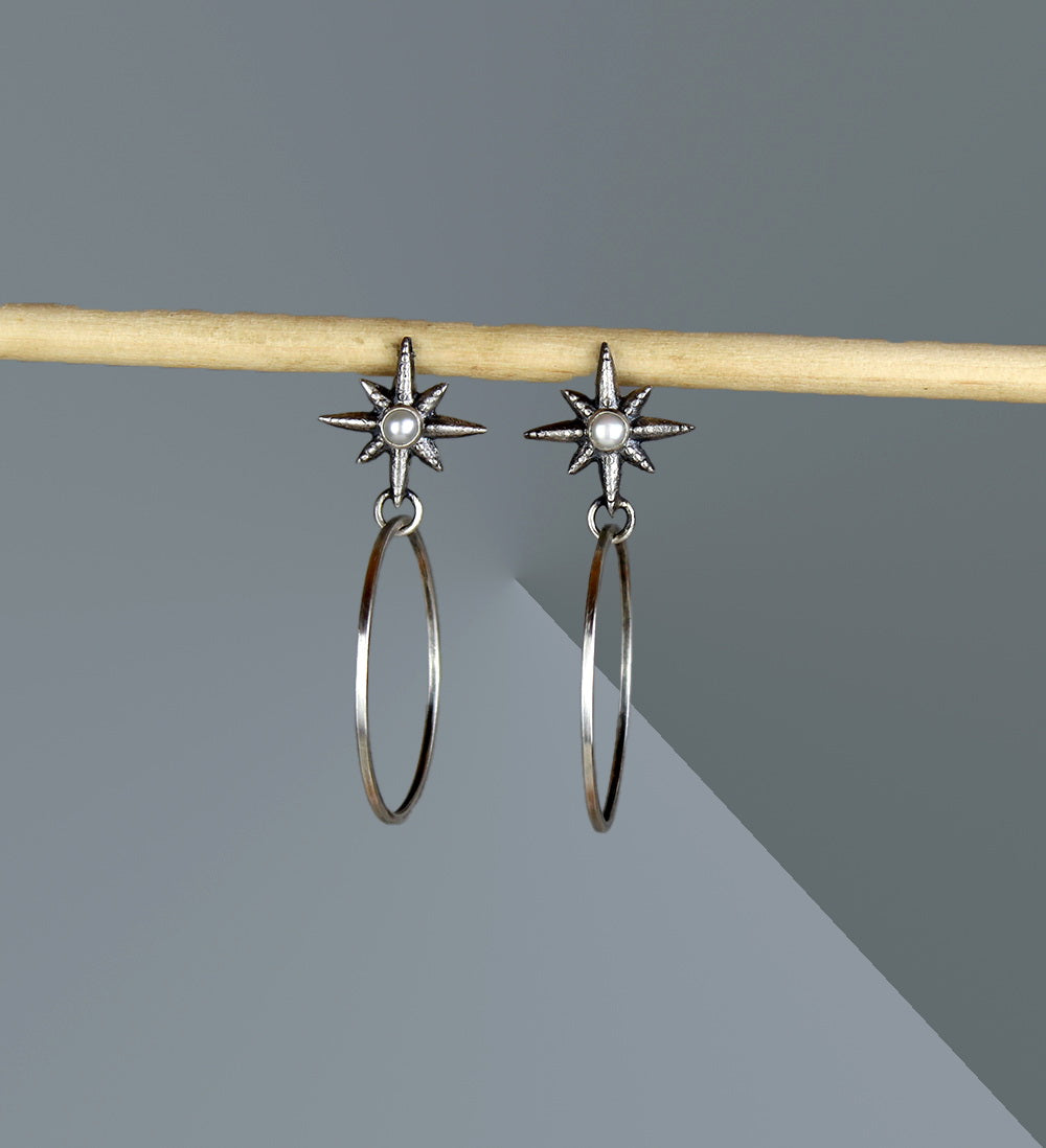 Bliss Among the Stars - Freshwater Pearl Sterling Silver Hoop Earrings