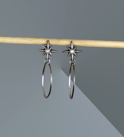 Bliss Among the Stars - Freshwater Pearl Sterling Silver Hoop Earrings