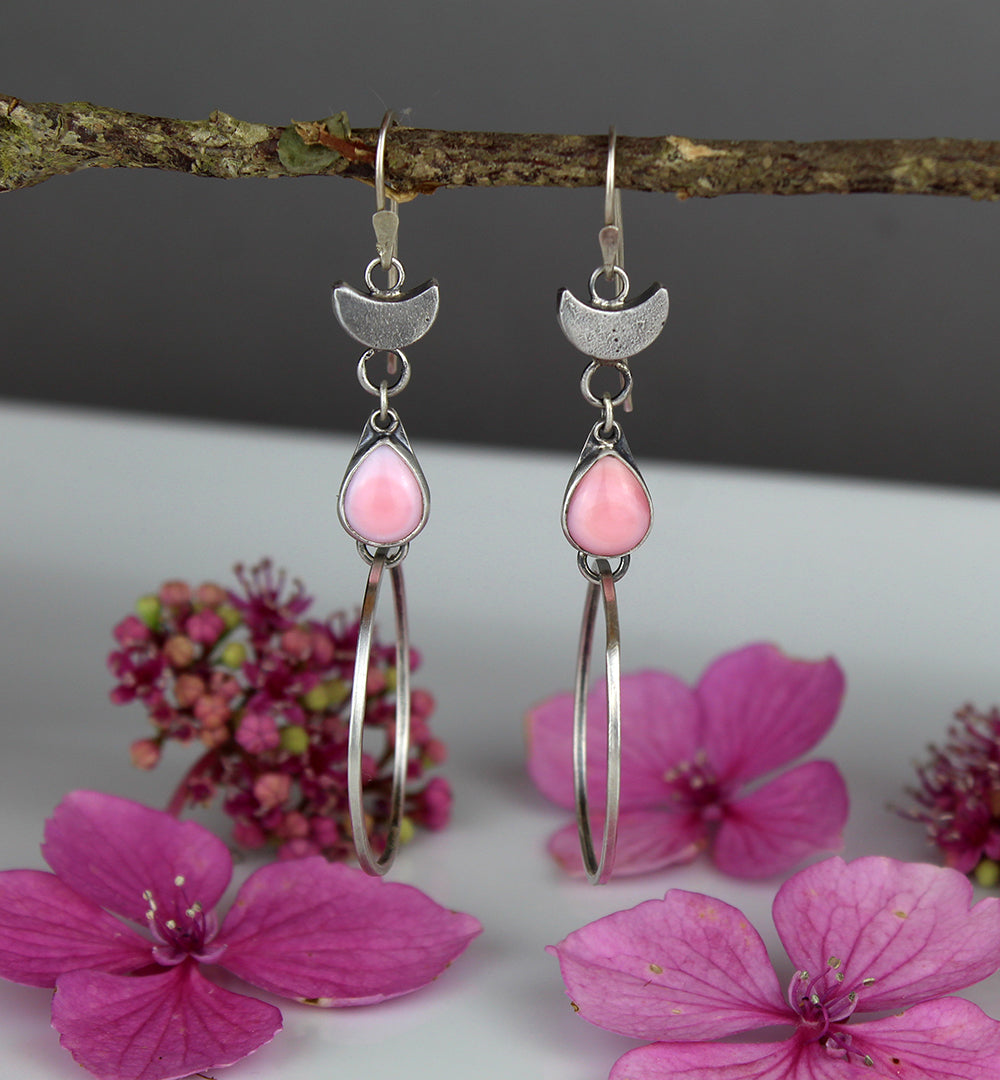After Sunset - Pink Conch Shell Sterling Silver Hoop Earrings