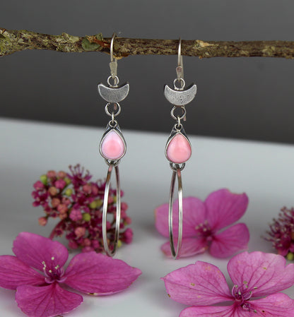 After Sunset - Pink Conch Shell Sterling Silver Hoop Earrings