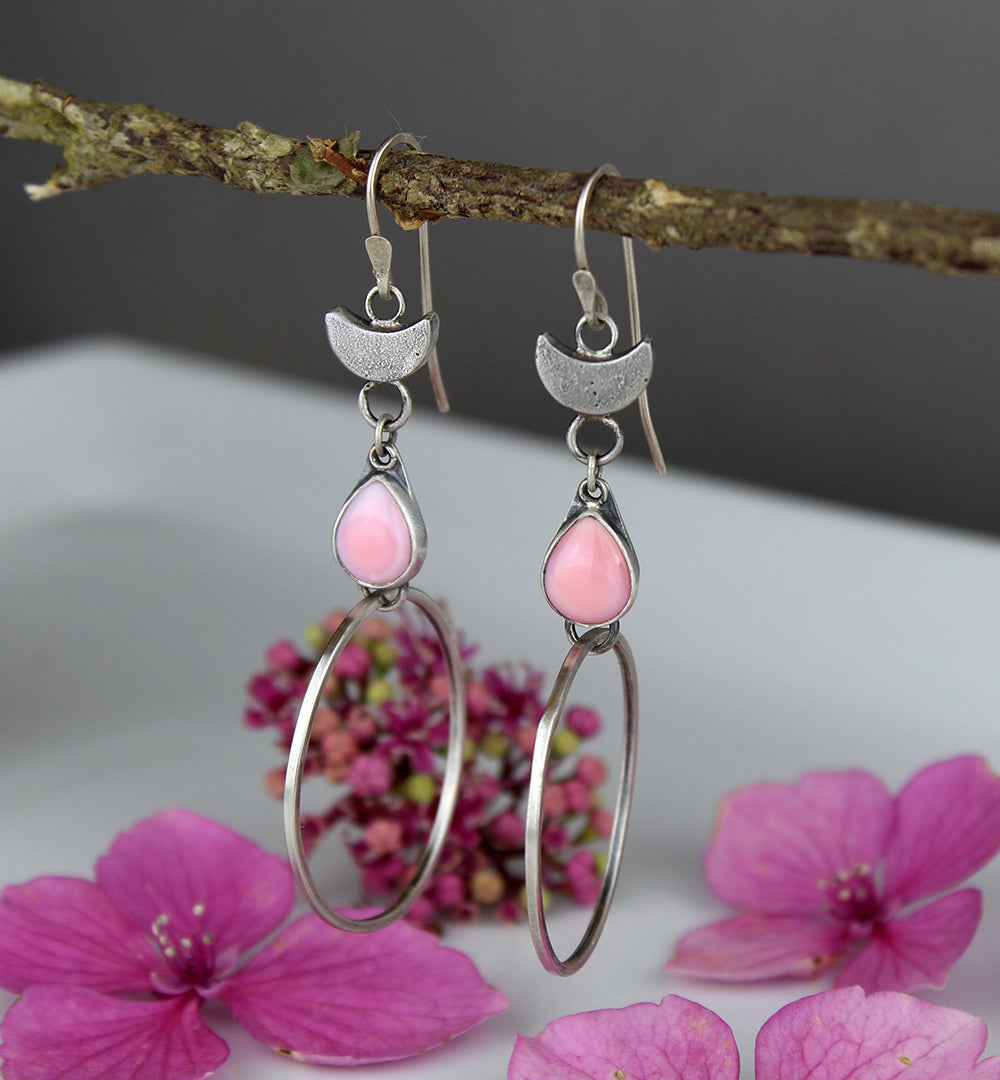 After Sunset - Pink Conch Shell Sterling Silver Hoop Earrings