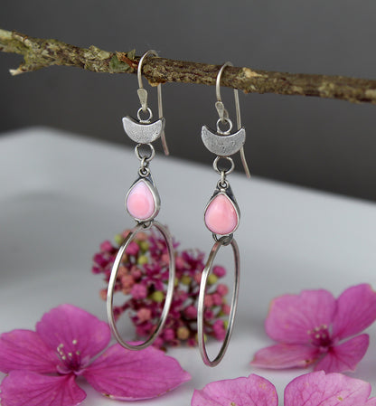 After Sunset - Pink Conch Shell Sterling Silver Hoop Earrings