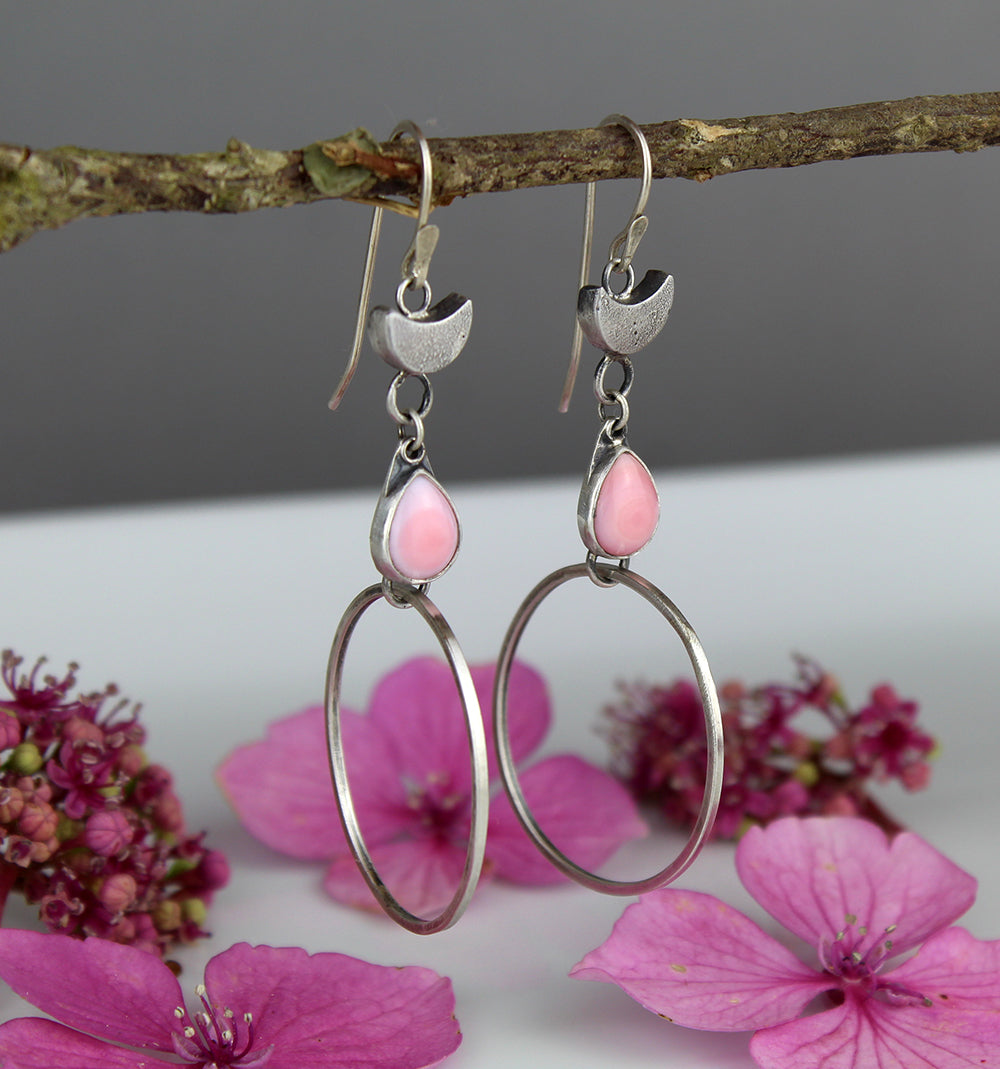After Sunset - Pink Conch Shell Sterling Silver Hoop Earrings