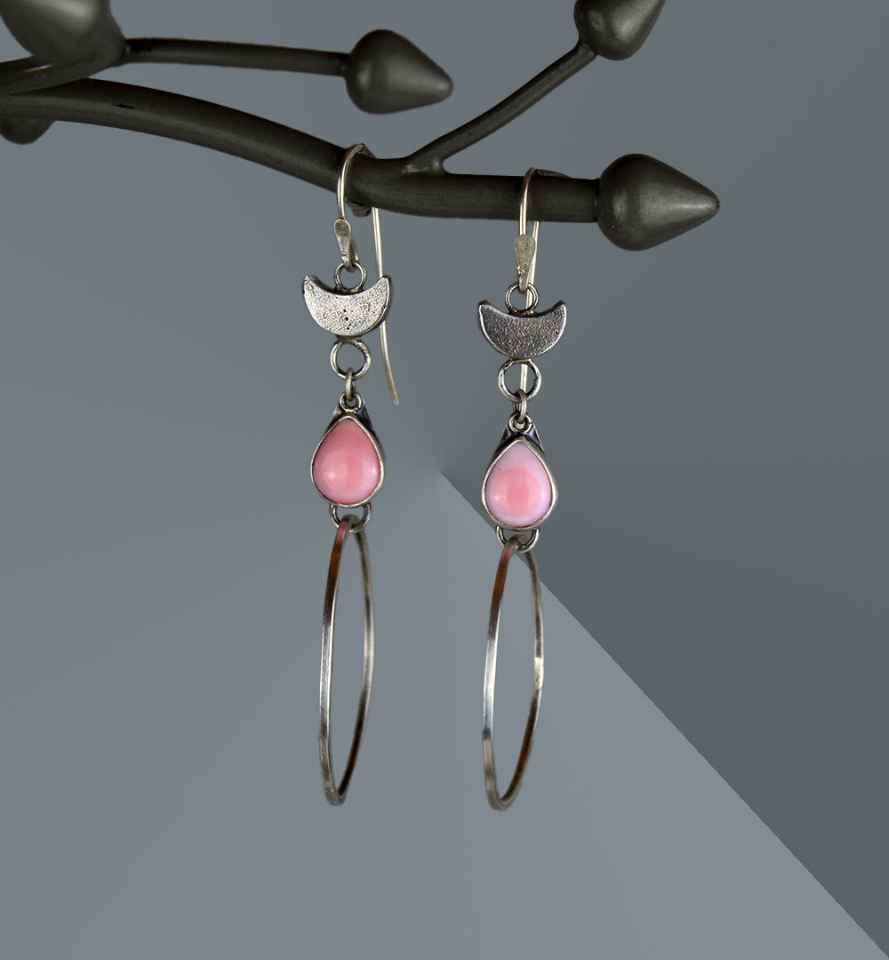 After Sunset - Pink Conch Shell Sterling Silver Hoop Earrings