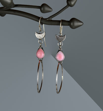 After Sunset - Pink Conch Shell Sterling Silver Hoop Earrings