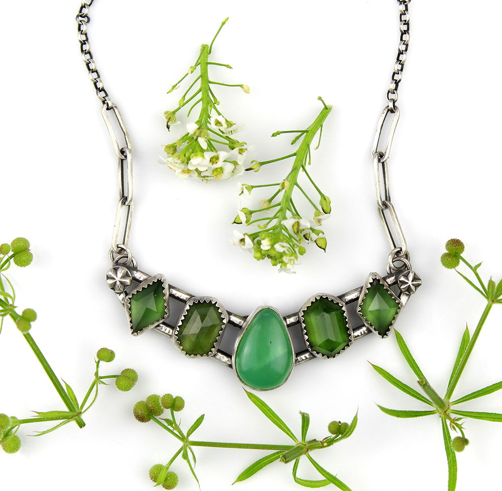 The Heart of Nature - Chrysoprase and Serpentine Sterling Silver Necklace