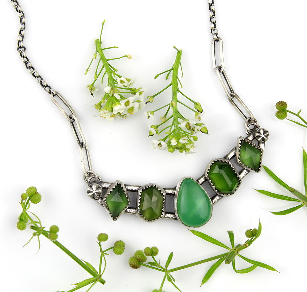 The Heart of Nature - Chrysoprase and Serpentine Sterling Silver Necklace