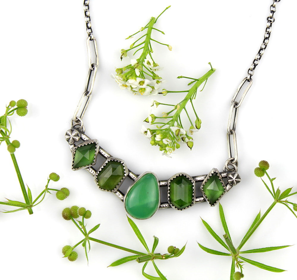 The Heart of Nature - Chrysoprase and Serpentine Sterling Silver Necklace