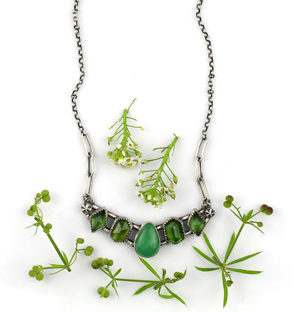 The Heart of Nature - Chrysoprase and Serpentine Sterling Silver Necklace