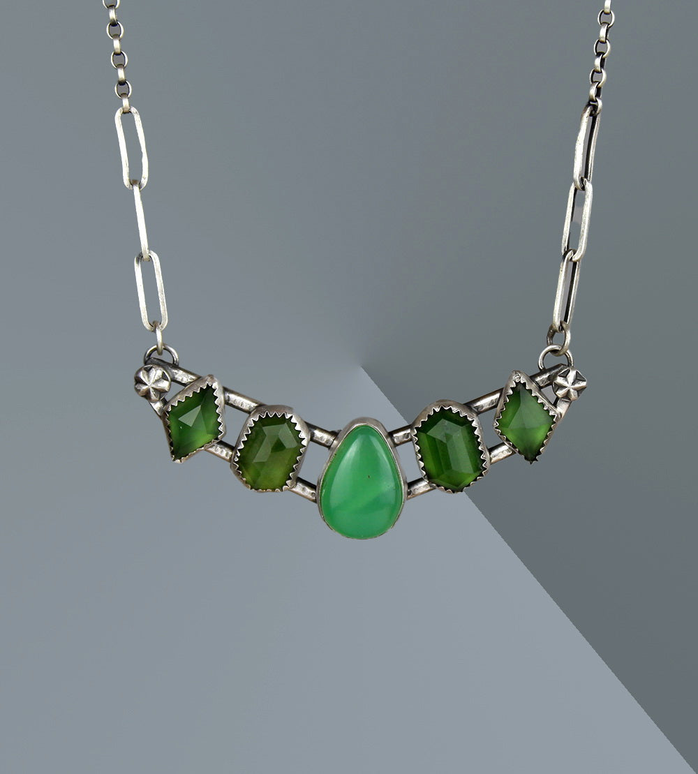 The Heart of Nature - Chrysoprase and Serpentine Sterling Silver Necklace