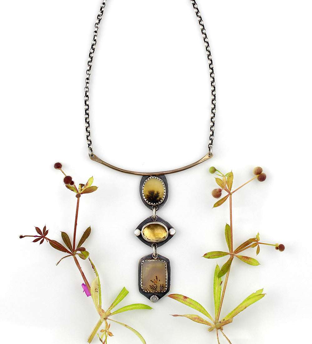 The Inner Light - Dendritic Agate and Citrine Sterling Silver Necklace