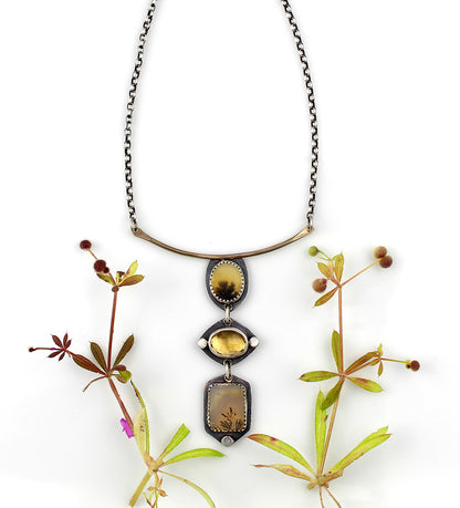The Inner Light - Dendritic Agate and Citrine Sterling Silver Necklace