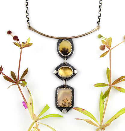 The Inner Light - Dendritic Agate and Citrine Sterling Silver Necklace