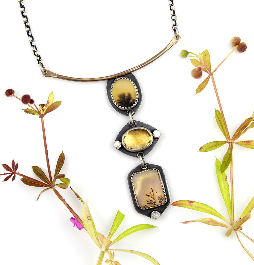 The Inner Light - Dendritic Agate and Citrine Sterling Silver Necklace