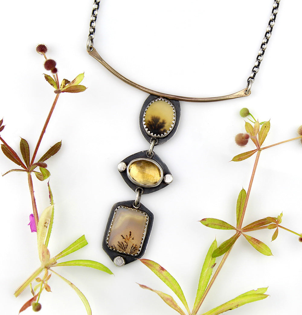 The Inner Light - Dendritic Agate and Citrine Sterling Silver Necklace