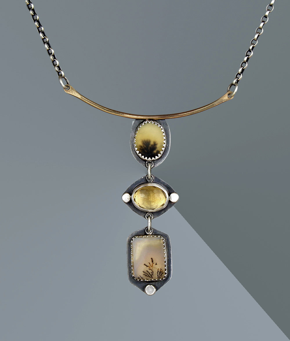 The Inner Light - Dendritic Agate and Citrine Sterling Silver Necklace