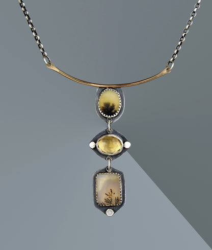 The Inner Light - Dendritic Agate and Citrine Sterling Silver Necklace