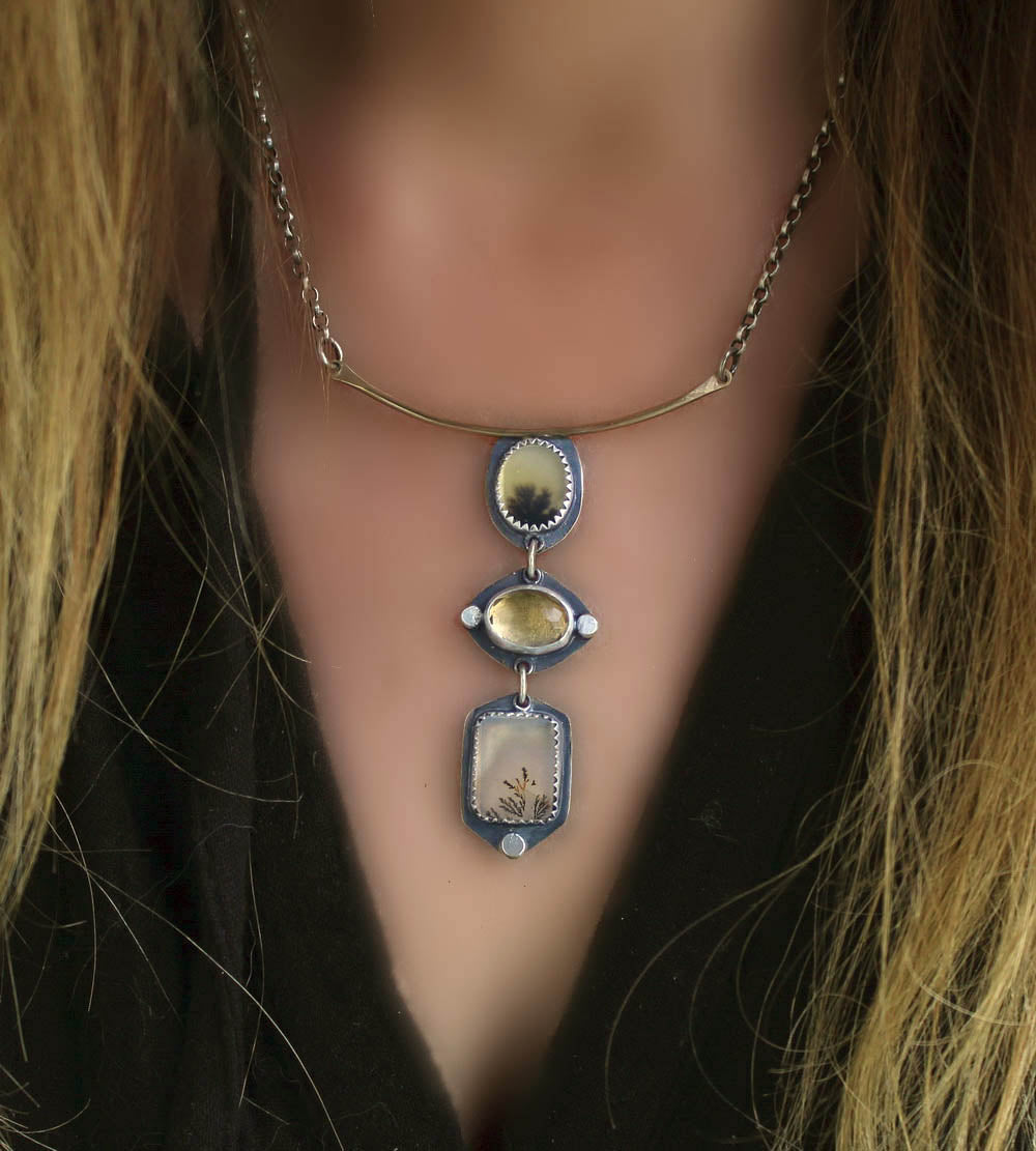 The Inner Light - Dendritic Agate and Citrine Sterling Silver Necklace