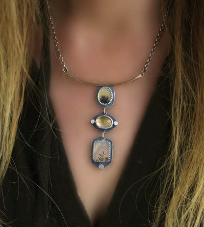 The Inner Light - Dendritic Agate and Citrine Sterling Silver Necklace