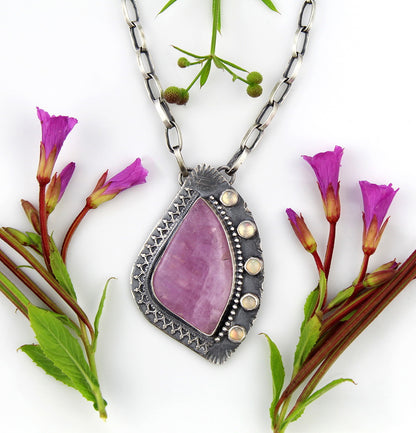 Emergence of Life - Kunzite and Ethiopian Opal Sterling Silver Necklace