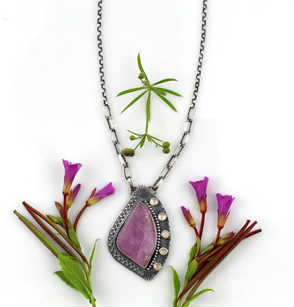 Emergence of Life - Kunzite and Ethiopian Opal Sterling Silver Necklace