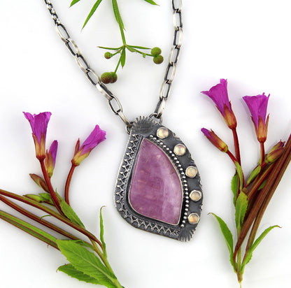 Emergence of Life - Kunzite and Ethiopian Opal Sterling Silver Necklace