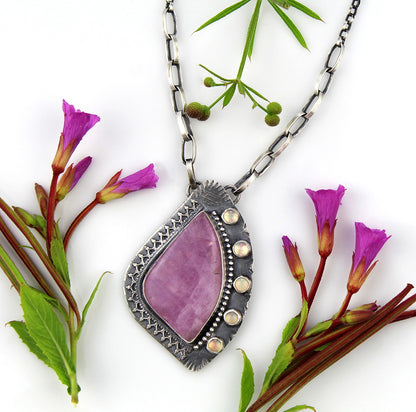 Emergence of Life - Kunzite and Ethiopian Opal Sterling Silver Necklace