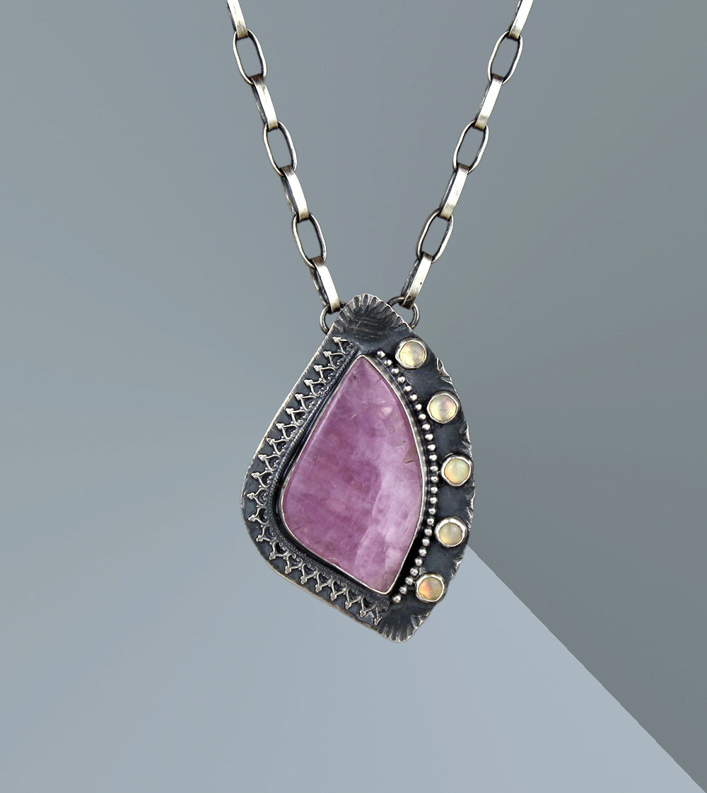 Emergence of Life - Kunzite and Ethiopian Opal Sterling Silver Necklace