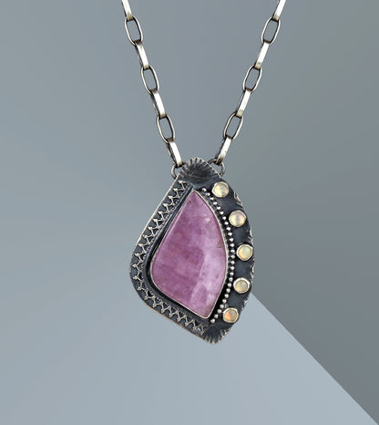 Emergence of Life - Kunzite and Ethiopian Opal Sterling Silver Necklace